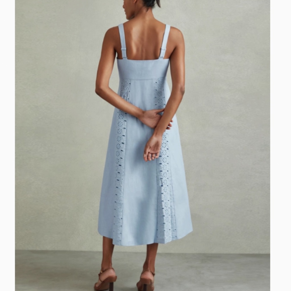 BEST REISS Clarice Broderie Midi Dress - Light Blue Spring Party Wedding Linen - Picture 3 of 10